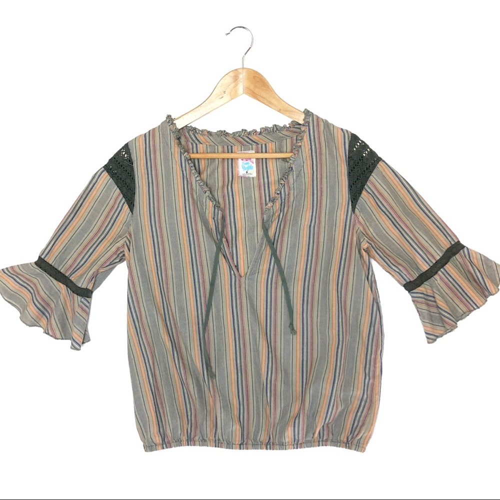 Free People Boho Striped Peasant Top sz 6